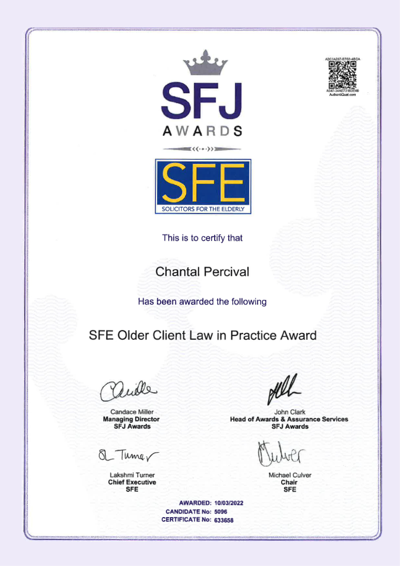 Chantal Percival The Lifetime Law in Practice Award